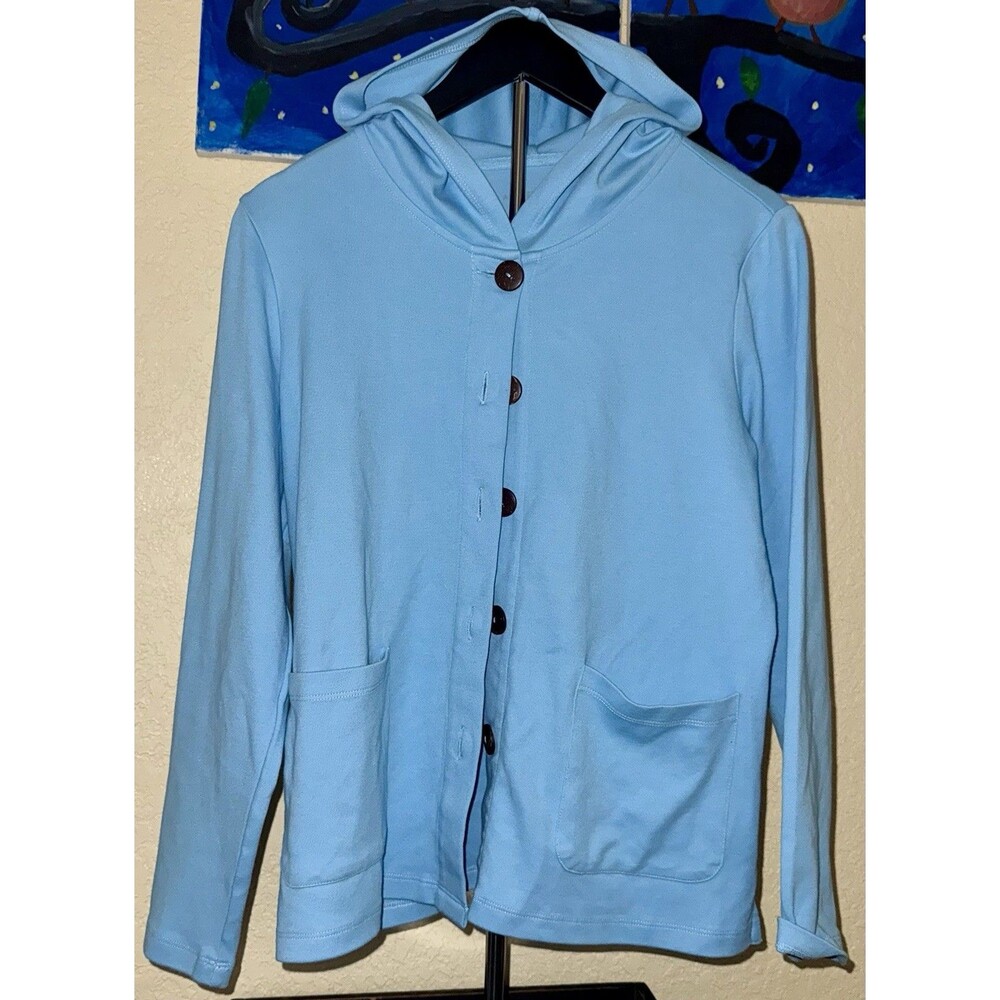 Appleseed's Women's Blue Hooded Cardigan petite small.